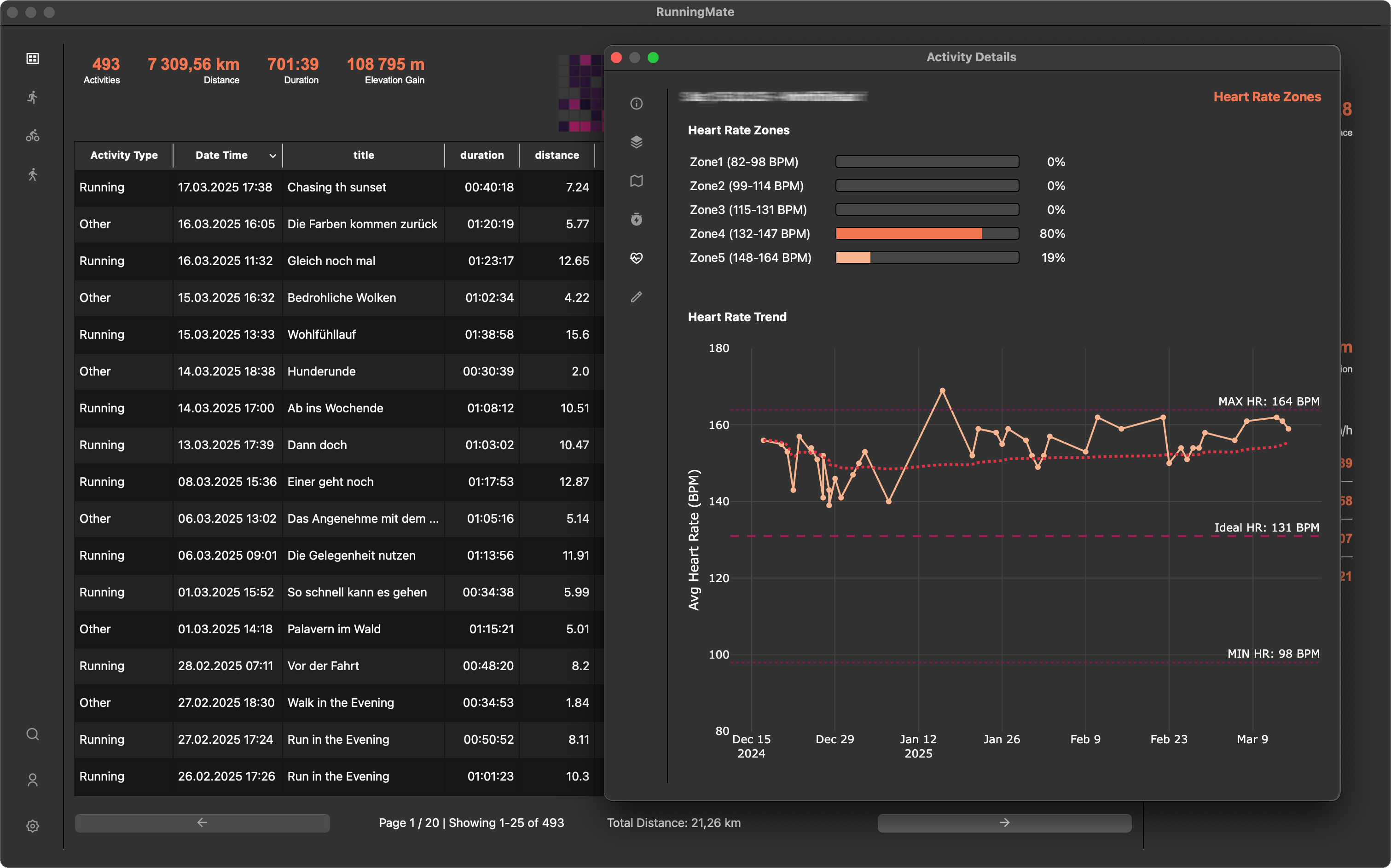 Detail Window: Heart Rate Zones